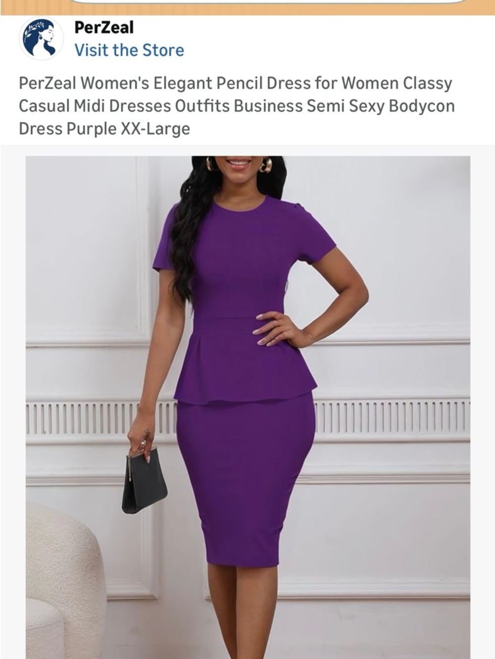 Purple Short-Sleeve Peplum Midi Dress